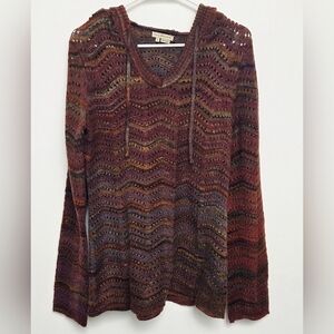 Royal Robbins Multi- Coloured Purple and Brown Crochet Knit Sz L Hooded  Sweater